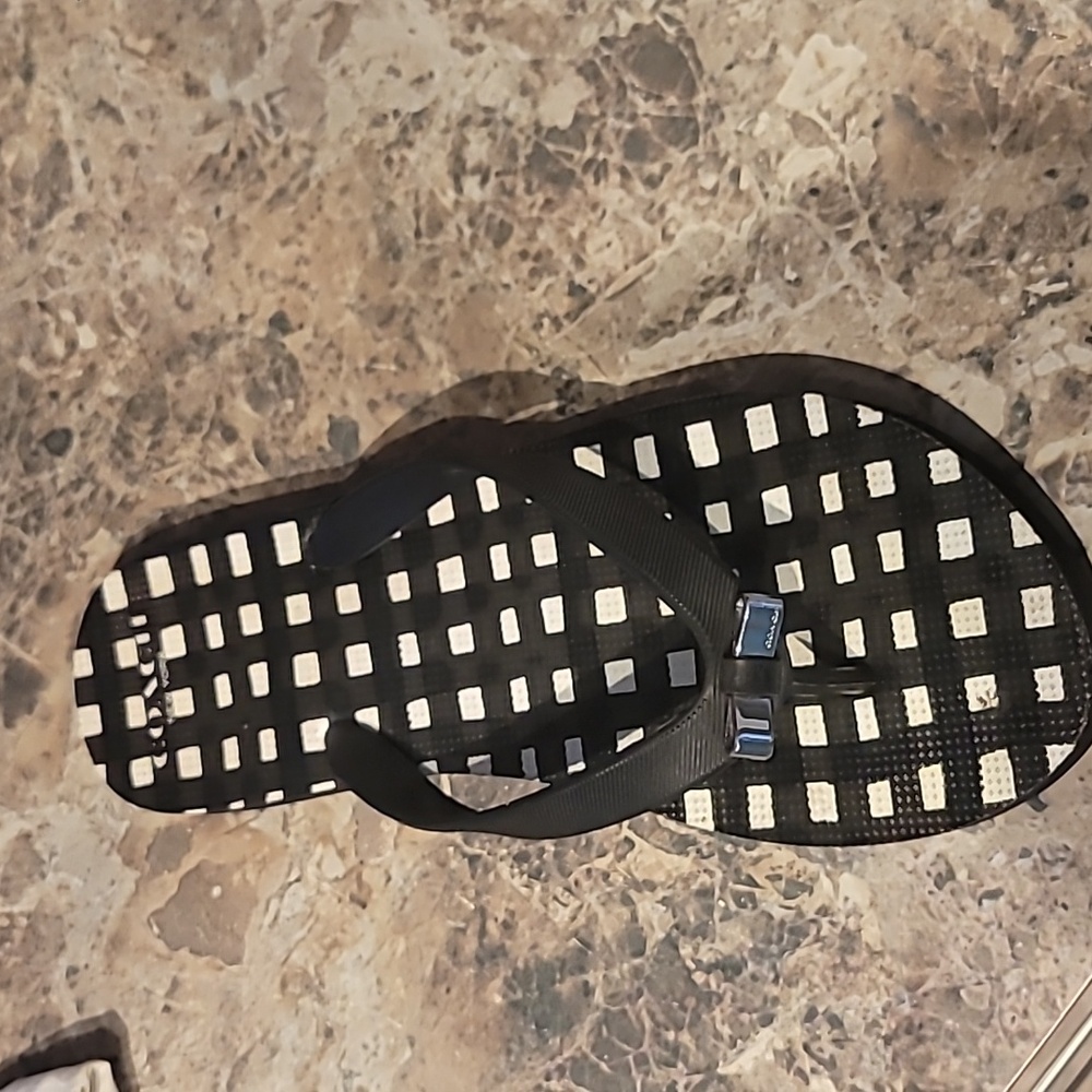 Coach Black White Gingham Amel Flip Flops Sandals Women’s Size 7-8 Bows Checks - Picture 4 of 5